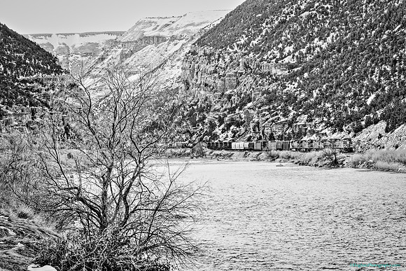 Wind River Canyon - Monochrome with Train